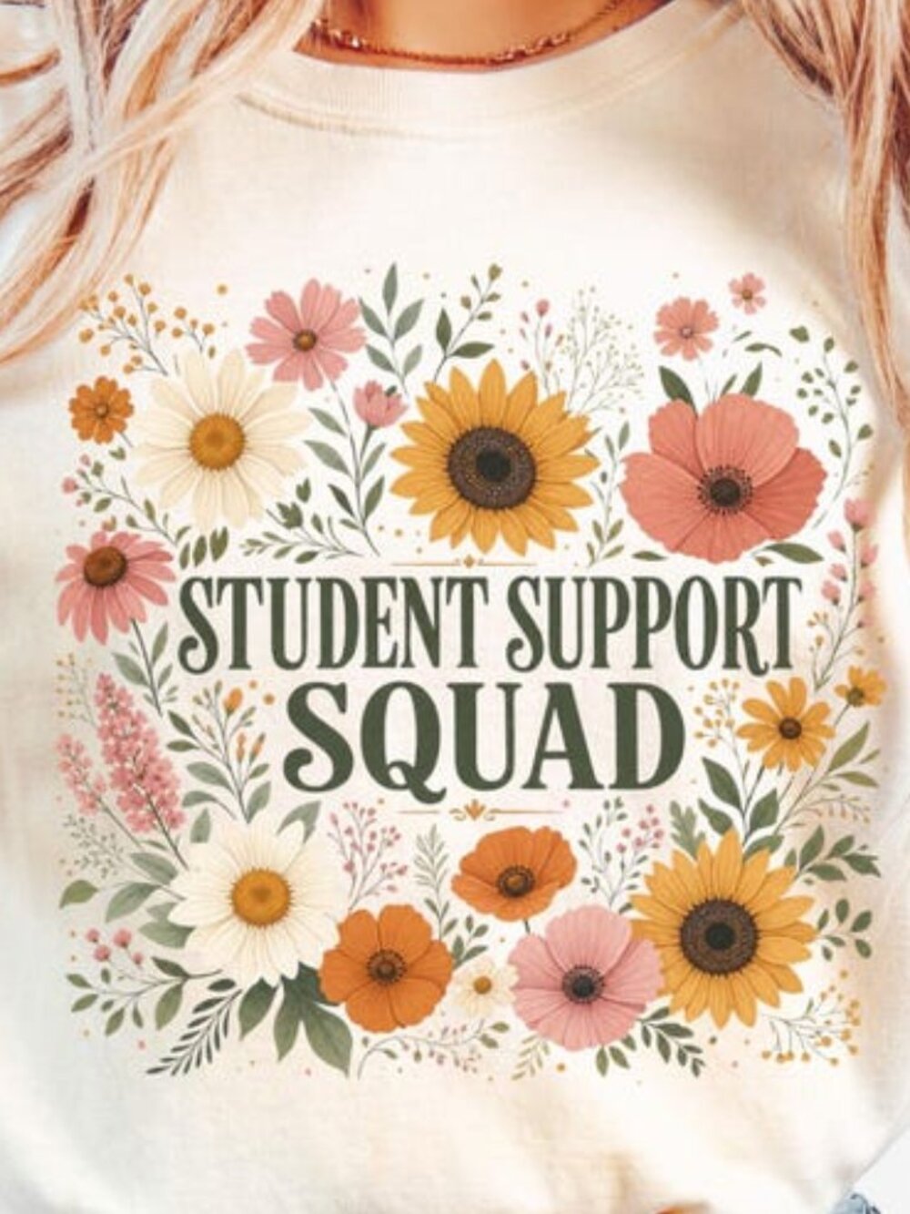 Student Support Squad Shirt, Boho Wildflower Back to School Tee - Picture 2 of 4